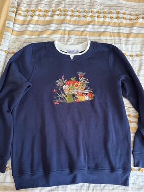 Women's Navy Crewneck Sweater with Harvest Embroidery